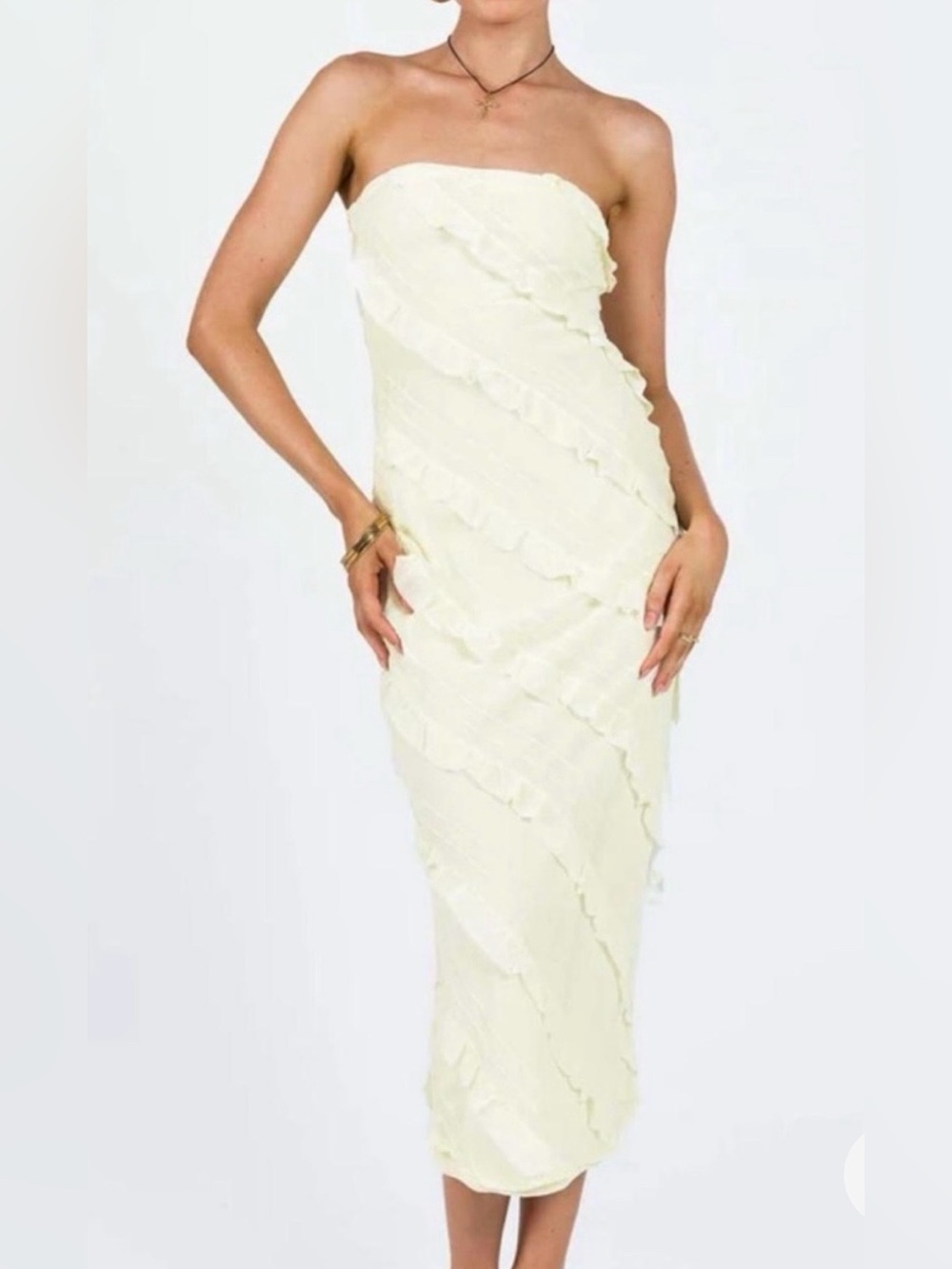 Princess Polly Cream Strapless Ruffle Maxi Dress Size 6